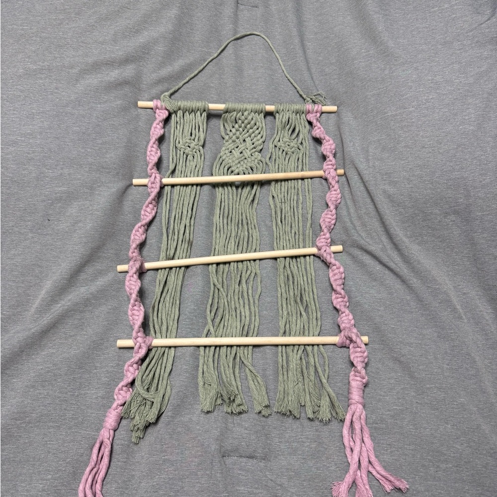 Handmade Macrame Wall Hanging in Green and Pink